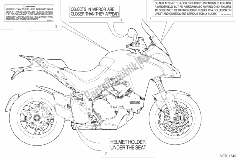 Toutes les pièces pour le étiquette, Avertissement du Ducati Multistrada 1260 S Pikes Peak USA 2019